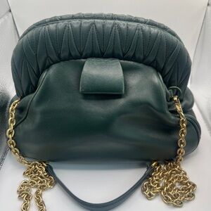 Miu Miu Green Leather Bag with Gold Chain